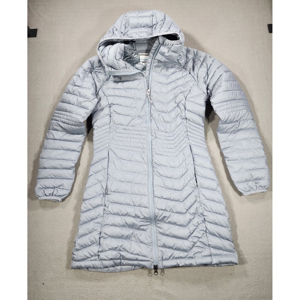 Columbia Women's Powder Lite Mid Jacket Small Silver Blue Omni Heat Quilt Puffer